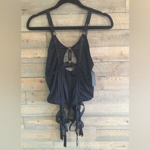 Hauty- Along the Lines Garter Strap Teddy Black lingerie. Size-XS=0-2